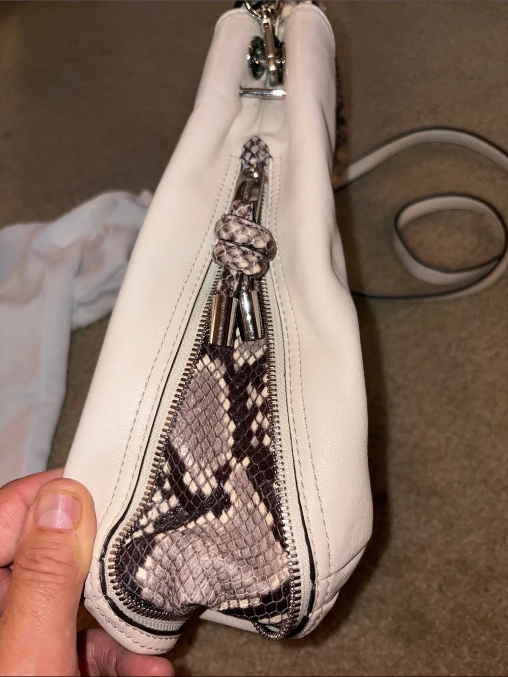 Michael Kors Isabel Large Convertible Shoulder White Leather Bag Python Accent